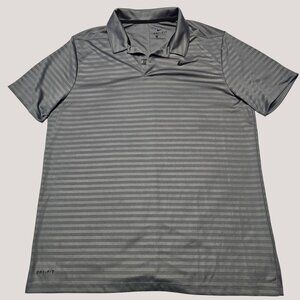 Nike Mens Dri-FIT Striped Polo Shirt Gray Polyester Size L